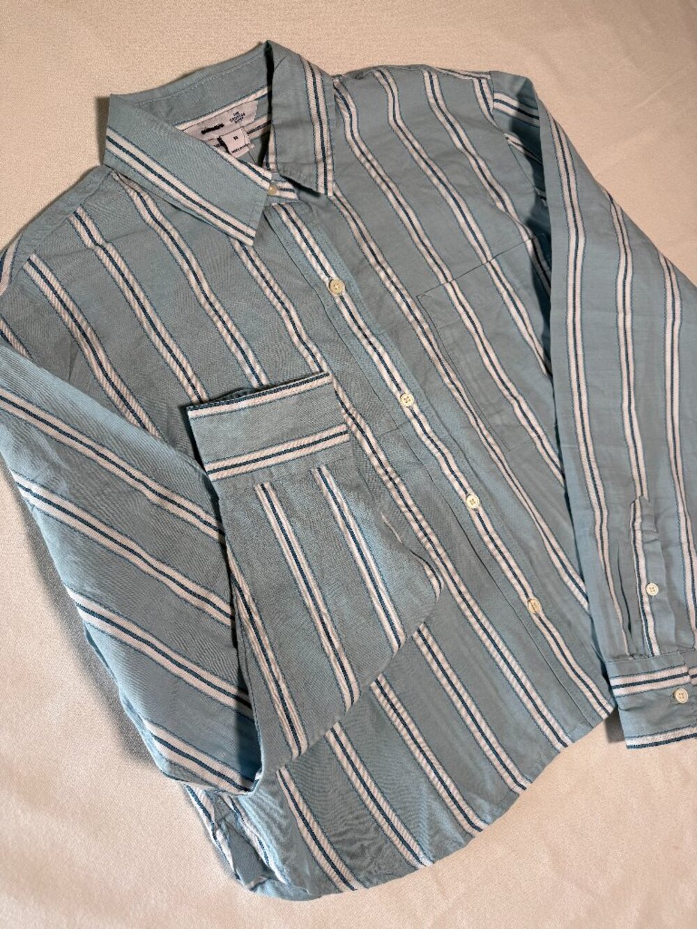 Old Navy The Cropped Shirt Blue Striped Top Women's Size M